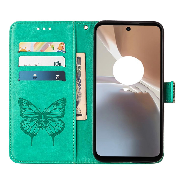 SKLO + PUZDRO 2v1 pre Motorola Moto G32 - Knižkové BUTTERFLY zelené