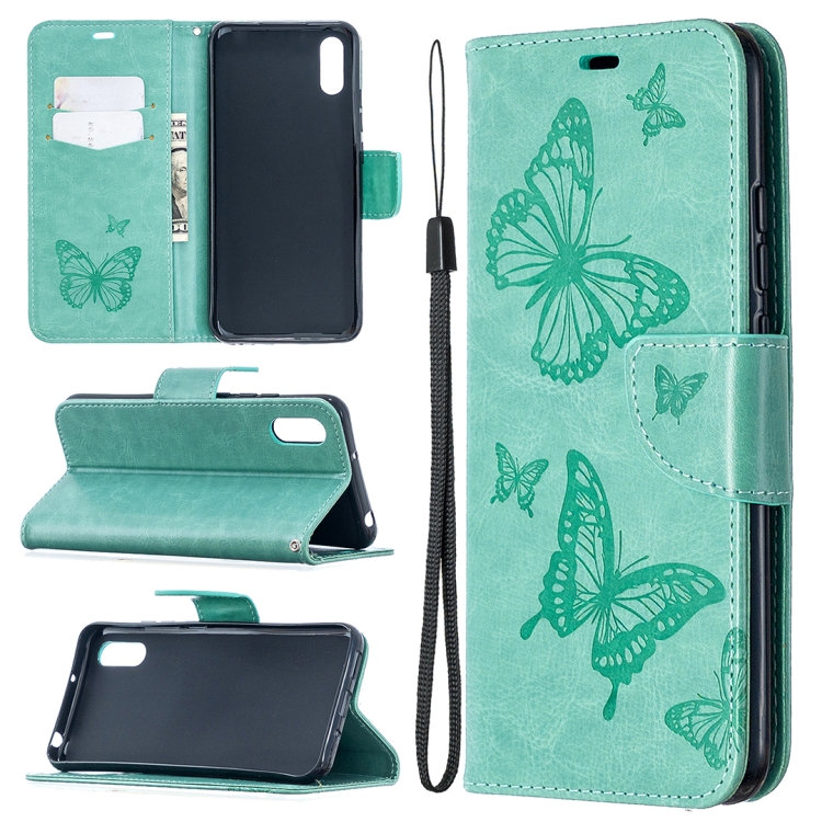 SKLO + PUZDRO 2v1 pre Xiaomi Redmi 9A / 9AT - Knižkové BUTTERFLY zelené