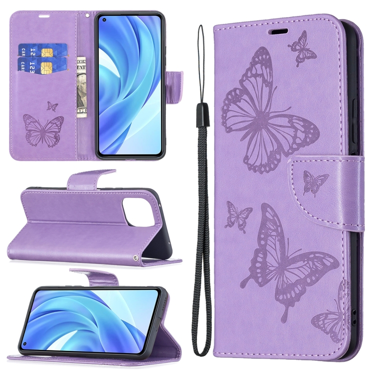 SKLO + PUZDRO 2v1 pre Xiaomi Mi 11 Lite 4G / 5G - Knižkové BUTTERFLY fialové
