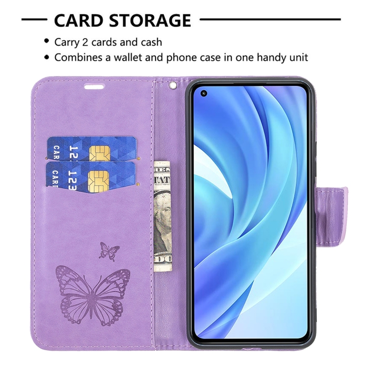 SKLO + PUZDRO 2v1 pre Xiaomi Mi 11 Lite 4G / 5G - Knižkové BUTTERFLY fialové