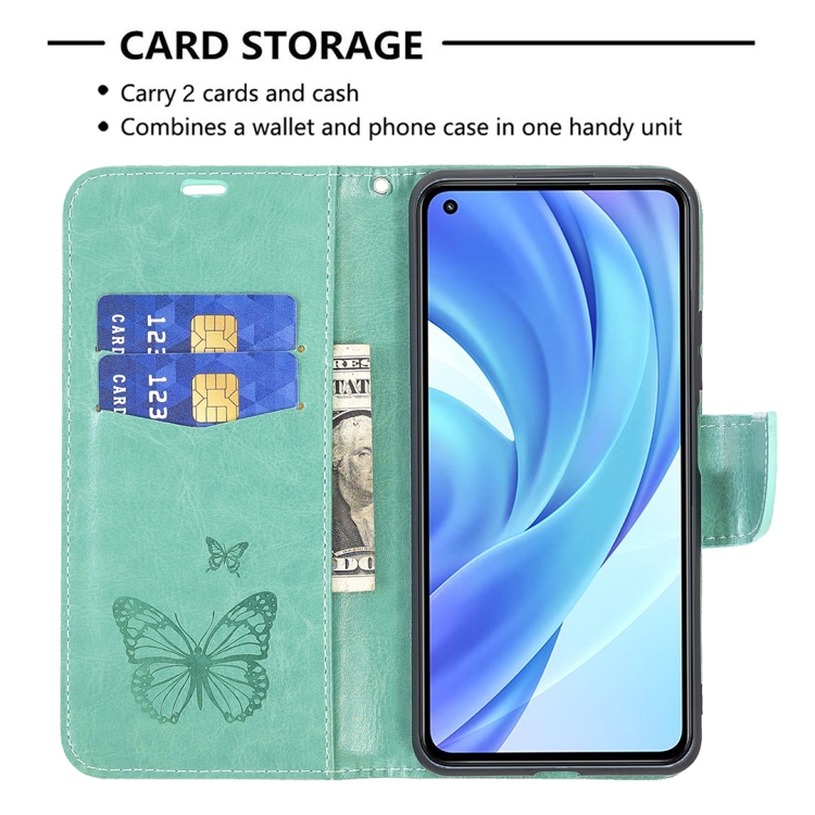 Knižkové puzdro pre Xiaomi Mi 11 Lite 4G / 5G - Knižkové BUTTERFLY zelené