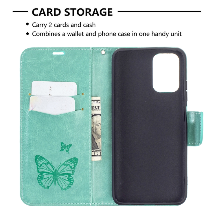 SKLO + PUZDRO 2v1 pre Xiaomi Redmi Note 10 / 10s - Knižkové BUTTERFLY zelené