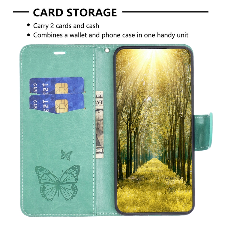 SKLO + PUZDRO 2v1 pre Xiaomi Redmi 10 5G - Knižkové BUTTERFLY zelené