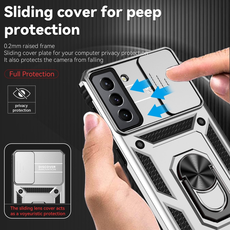 SKLO + PUZDRO 2v1 pre Samsung Galaxy S21 FE 5G - Tvrdený ARMOR SLIDE silver