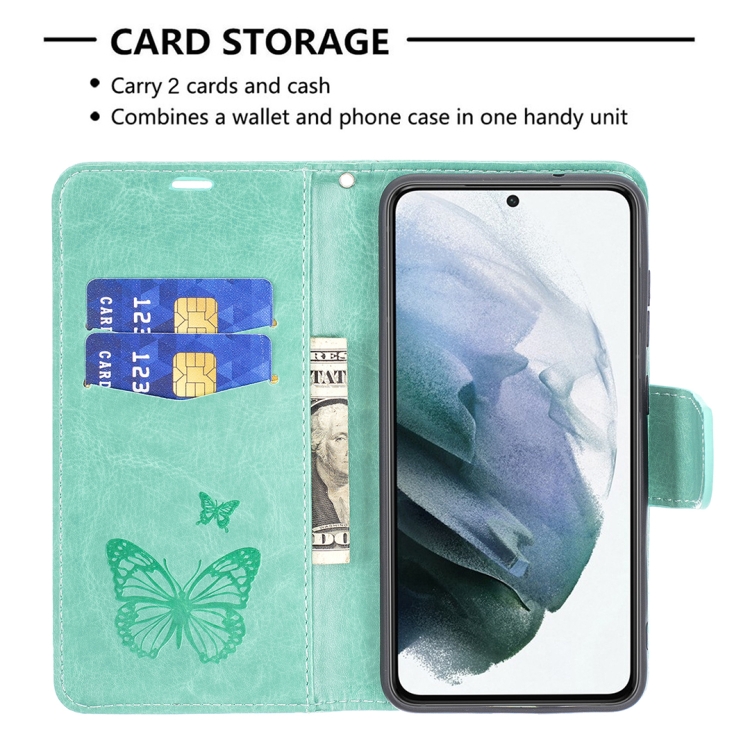 Knižkové puzdro pre Samsung Galaxy S21 FE 5G - BUTTERFLY zelené