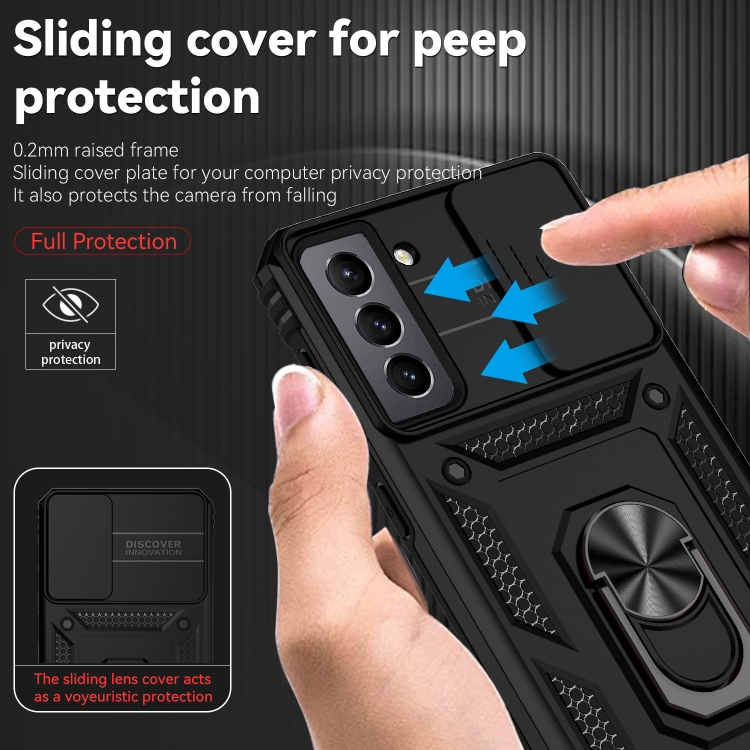 Tvrdený kryt pre Samsung Galaxy S21 FE 5G - RING ARMOR SLIDE čierny