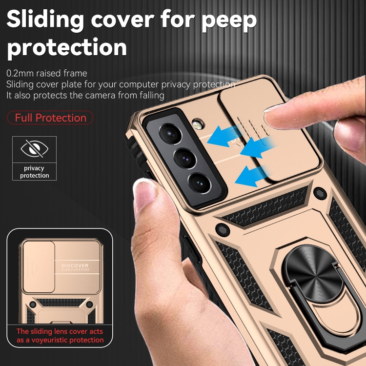Tvrdený kryt pre Samsung Galaxy S21 FE 5G - RING ARMOR SLIDE zlatý