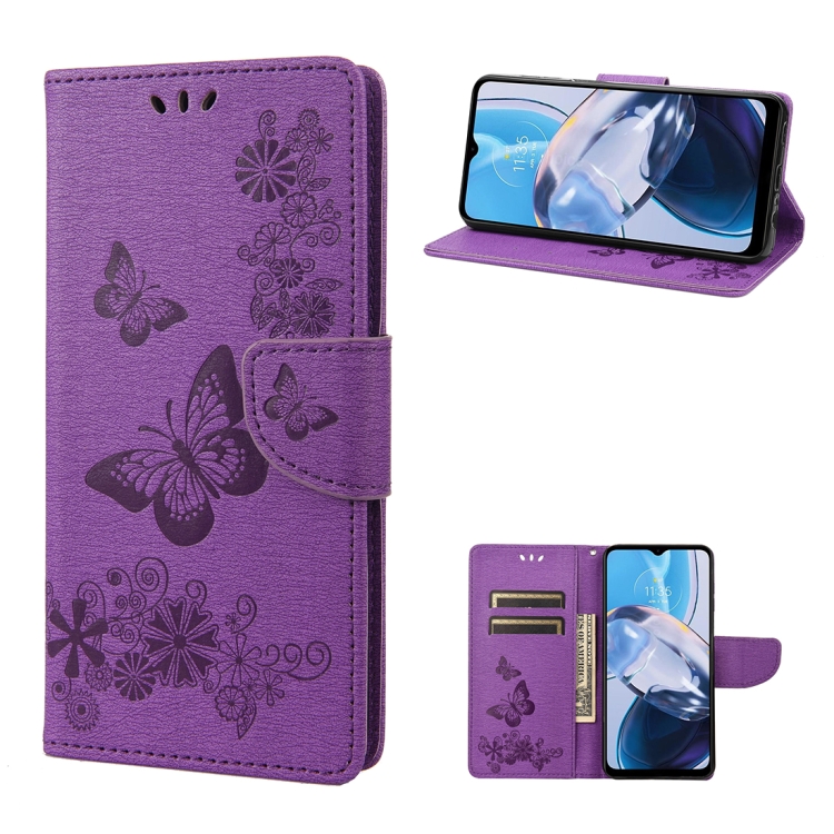 SKLO + PUZDRO 2v1 pre Motorola Moto E22 / E22i - Knižkové BUTTERFLY fialové