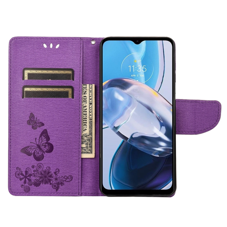 SKLO + PUZDRO 2v1 pre Motorola Moto E22 / E22i - Knižkové BUTTERFLY fialové