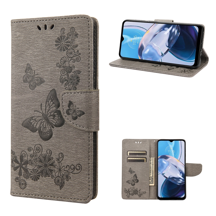 Knižkové puzdro pre Motorola Moto E22 / E22i - BUTTERFLY sivé