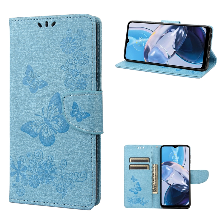 Knižkové puzdro pre Motorola Moto E22 / E22i - BUTTERFLY modré