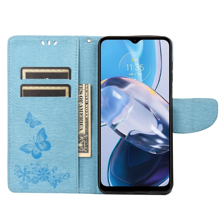 Knižkové puzdro pre Motorola Moto E22 / E22i - BUTTERFLY modré