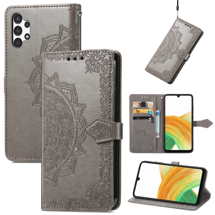 Knižkové puzdro pre Samsung Galaxy A13 4G - FLOWER MANDALA sivé