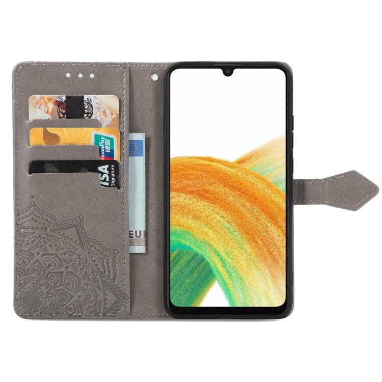 Knižkové puzdro pre Samsung Galaxy A13 4G - FLOWER MANDALA sivé