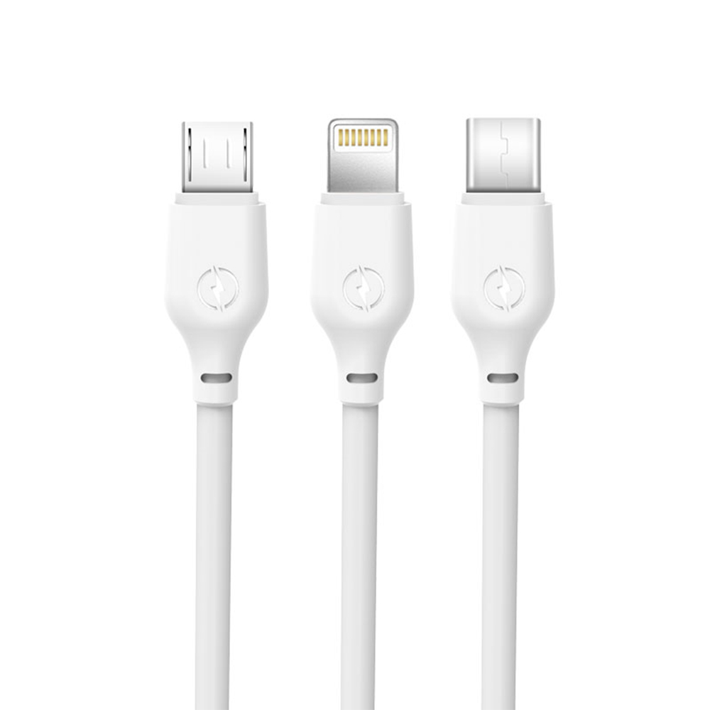 Kábel 3v1 značky XO NB103 3v1 (8-pin / mikro usb / typ / C) biely 2,1A