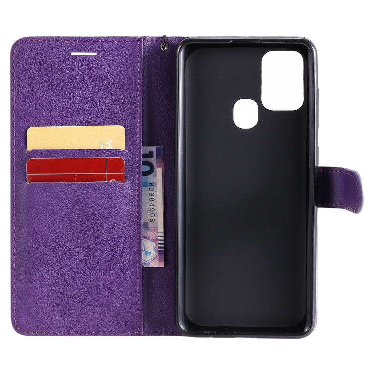 SKLO + PUZDRO 2v1 pre Samsung Galaxy A21s - Knižkové SOLID fialové