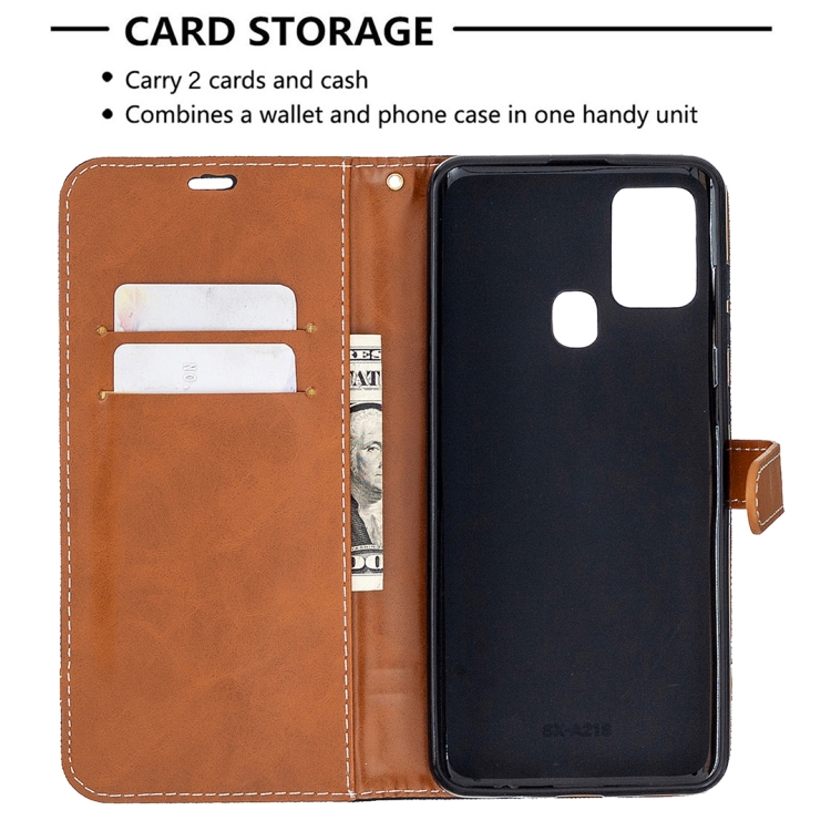 SKLO + PUZDRO 2v1 pre Samsung Galaxy A21s - Knižkové DENIM čierne