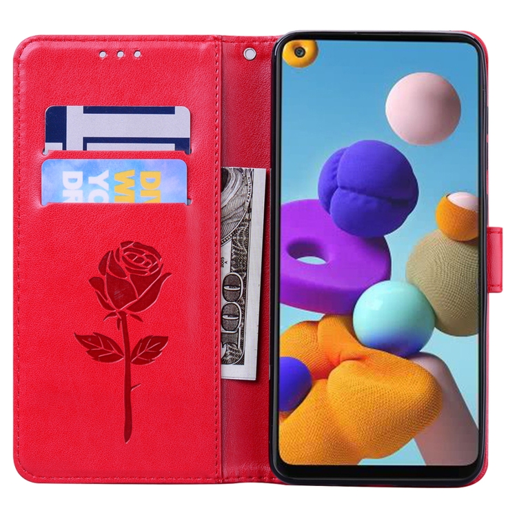 SKLO + PUZDRO 2v1 pre Samsung Galaxy A21s - Knižkové ROSE červené