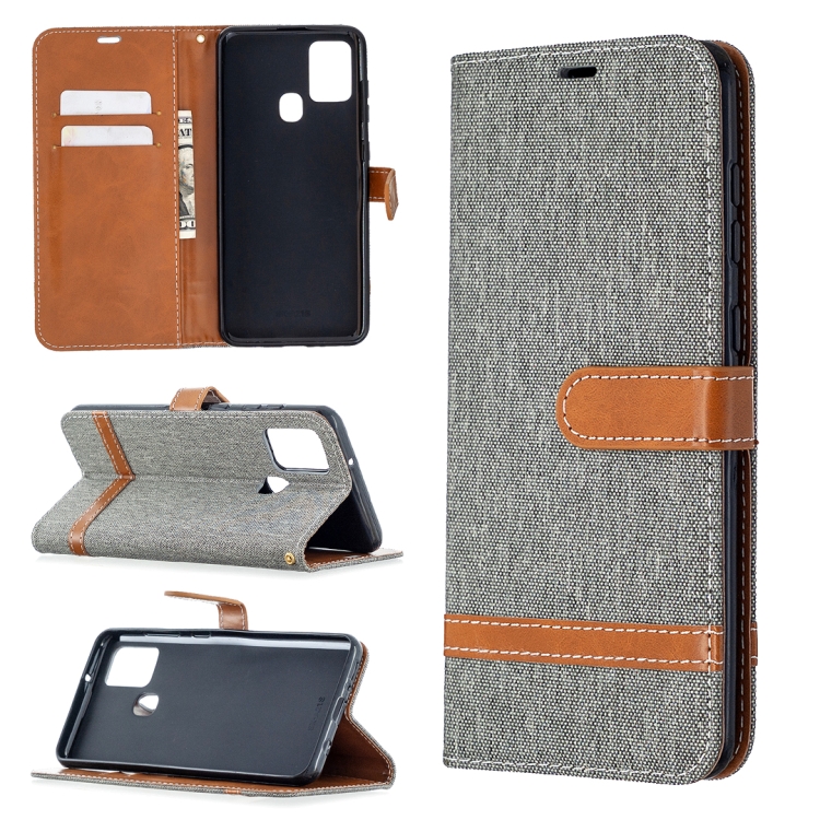 Knižkové puzdro pre Samsung Galaxy A21s - DENIM sivé