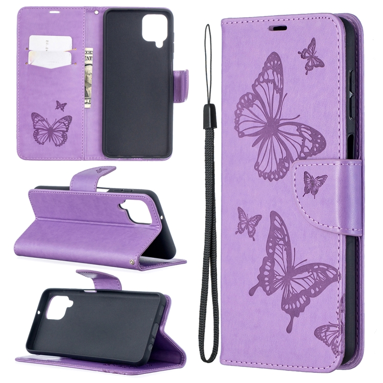 Knižkové puzdro pre Samsung Galaxy A12 - BUTTERFLY fialové