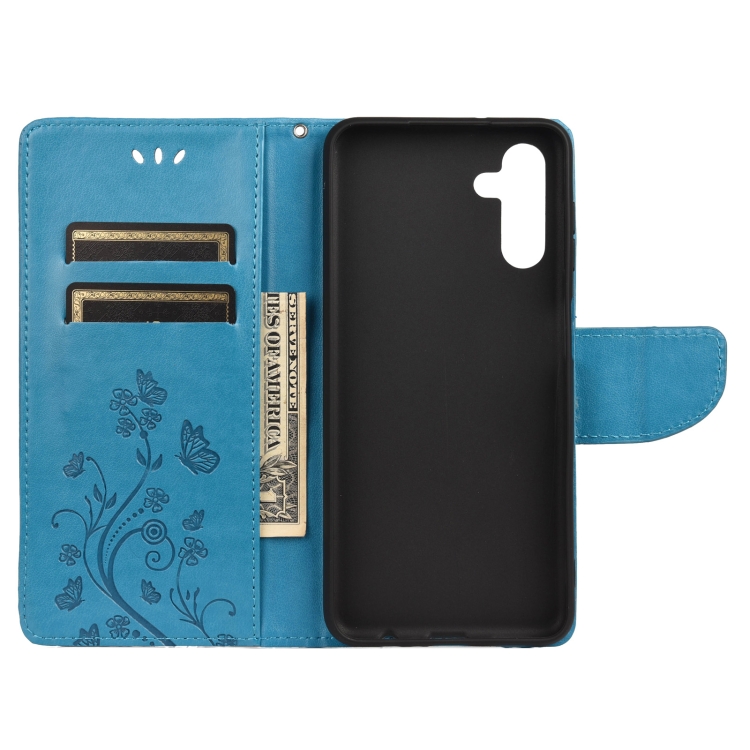 SKLO + PUZDRO 2v1 pre Samsung Galaxy A13 5G / A04s - Knižkové EMBOSSED modré
