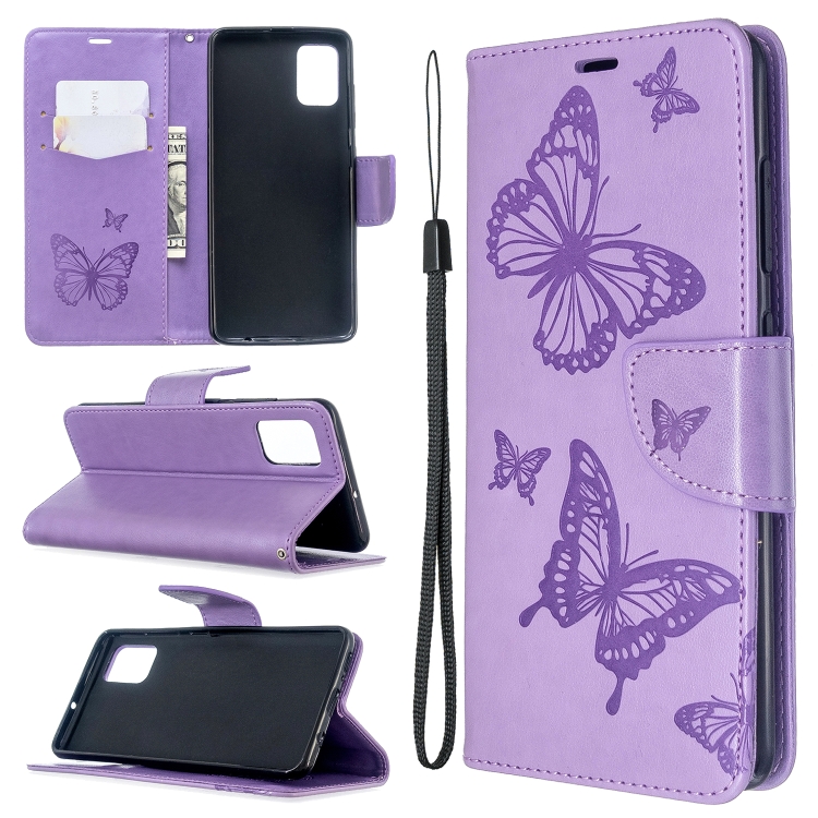 SKLO + PUZDRO 2v1 pre Samsung Galaxy A51 - Knižkové puzdro BUTTERFLY fialové