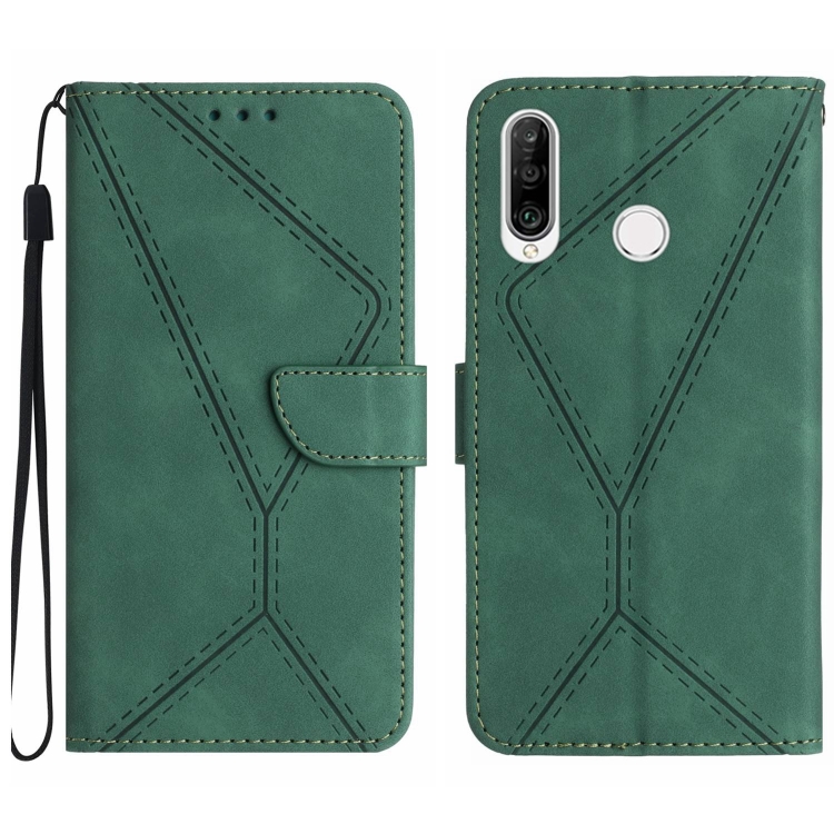SKLO + PUZDRO 2v1 pre Huawei P30 Lite - Knižkové puzdro STITCHING zelené