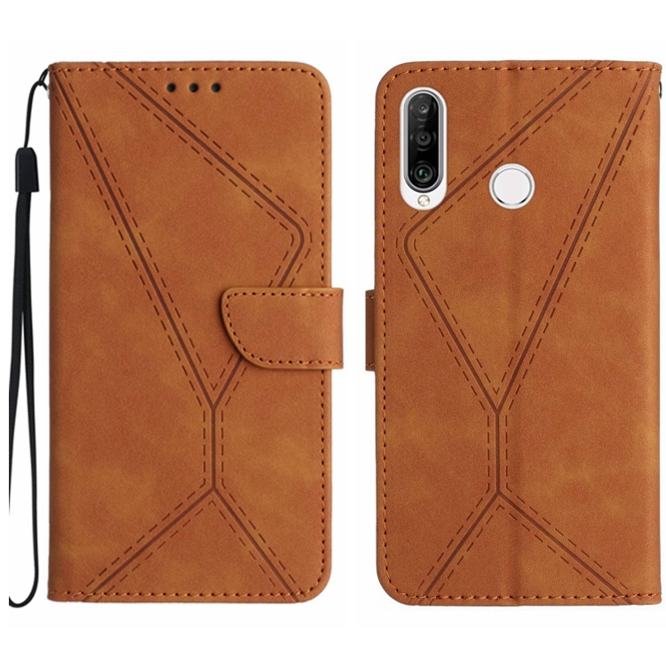 SKLO + PUZDRO 2v1 pre Huawei P30 Lite - Knižkové puzdro STITCHING hnedé