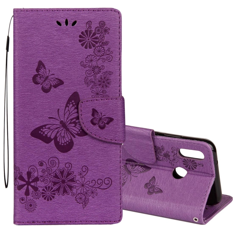SKLO + PUZDRO 2v1 pre Huawei P20 Lite - Knižkové puzdro BUTTERFLY fialové