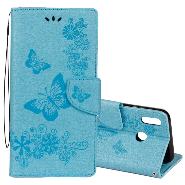 SKLO + PUZDRO 2v1 pre Huawei P20 Lite - Knižkové puzdro BUTTERFLY modré