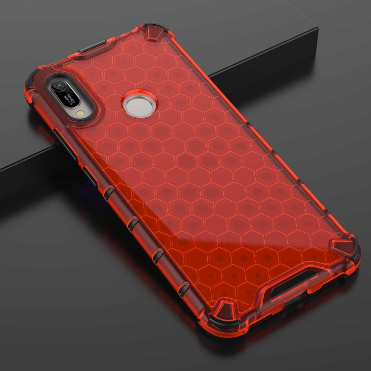SKLO + PUZDRO 2v1 pre Huawei Y6 2019 - Tvrdené HONEYCOMB červené
