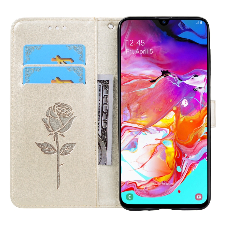 SKLO + PUZDRO 2v1 pre Samsung Galaxy A70 - Knižkové puzdro ROSE zlaté