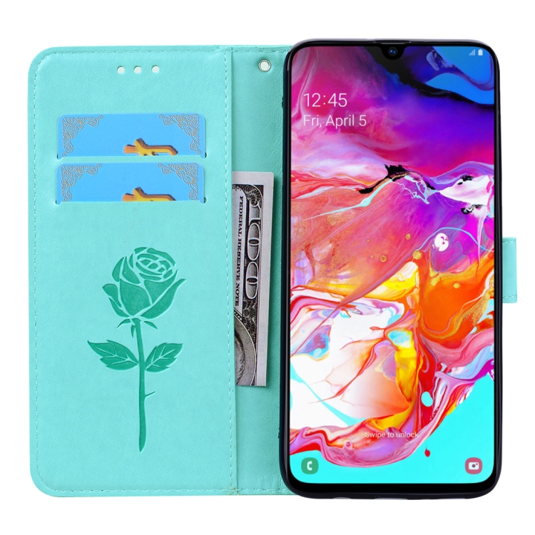 SKLO + PUZDRO 2v1 pre Samsung Galaxy A70 - Knižkové puzdro ROSE zelené