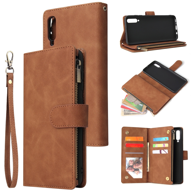 SKLO + PUZDRO 2v1 pre Samsung Galaxy A70 - Knižkové puzdro WALLET hnedé