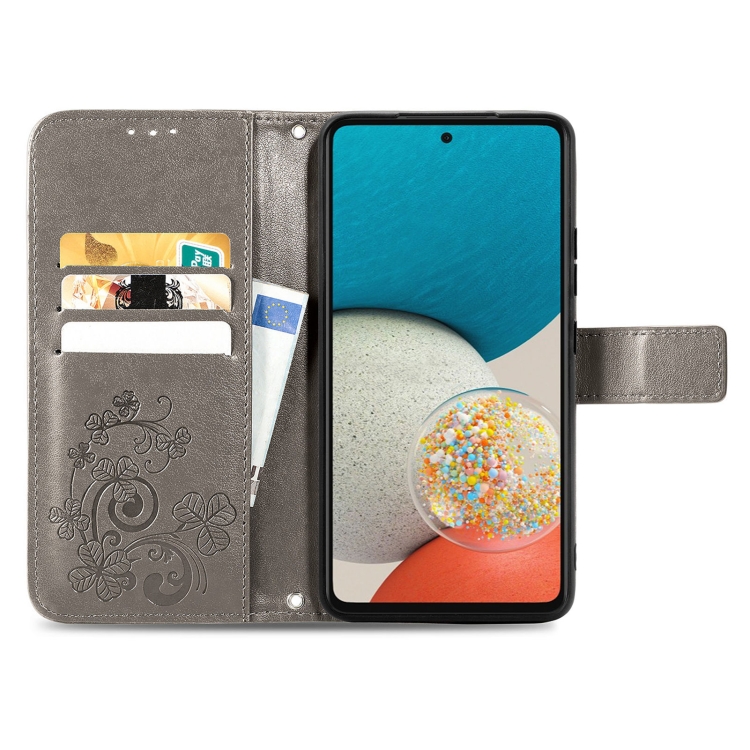 SKLO + PUZDRO 2v1 pre Samsung Galaxy A53 5G - Knižkové puzdro LEAF sivé
