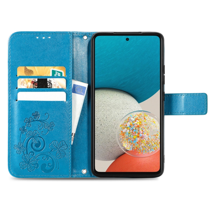SKLO + PUZDRO 2v1 pre Samsung Galaxy A53 5G - Knižkové puzdro LEAF modré