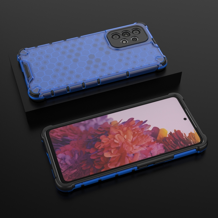 SKLO + PUZDRO 2v1 pre Samsung Galaxy A53 5G - Tvrdené HONEYCOMB modré