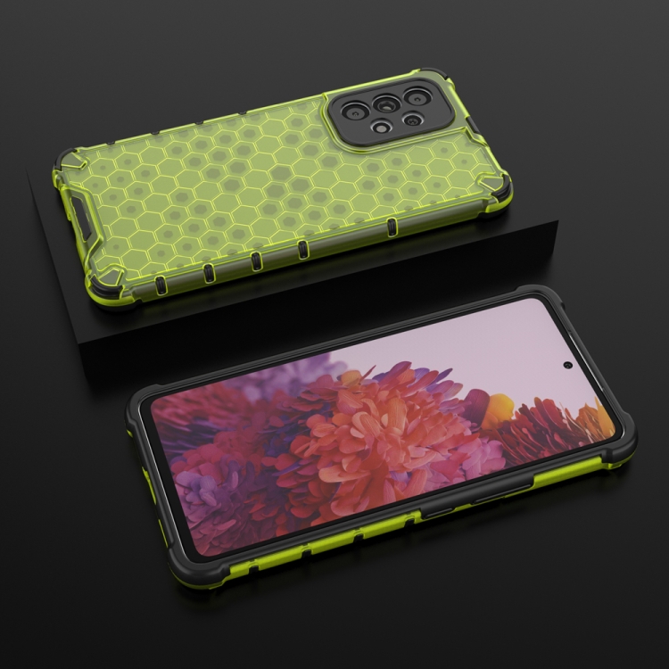 SKLO + PUZDRO 2v1 pre Samsung Galaxy A53 5G - Tvrdené HONEYCOMB zelené