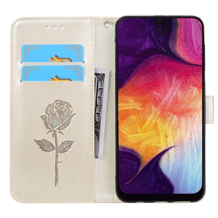SKLO + PUZDRO 2v1 pre Samsung Galaxy A50 - Knižkové puzdro ROSE zlaté