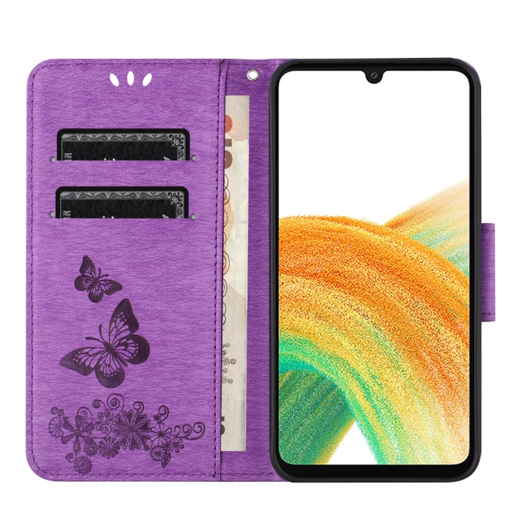 SKLO + PUZDRO 2v1 pre Samsung Galaxy S24 5G - Knižkové puzdro BUTTERFLY fialové