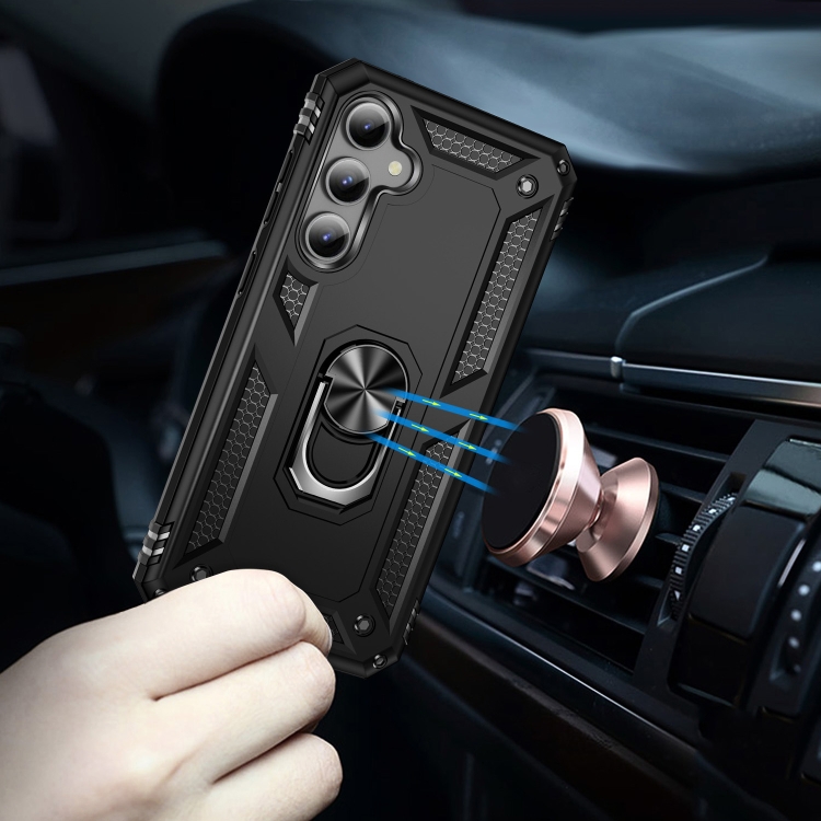 SKLO + KRYT 2v1 pre Samsung Galaxy S23 FE - Tvrdený RING ARMOR čierny