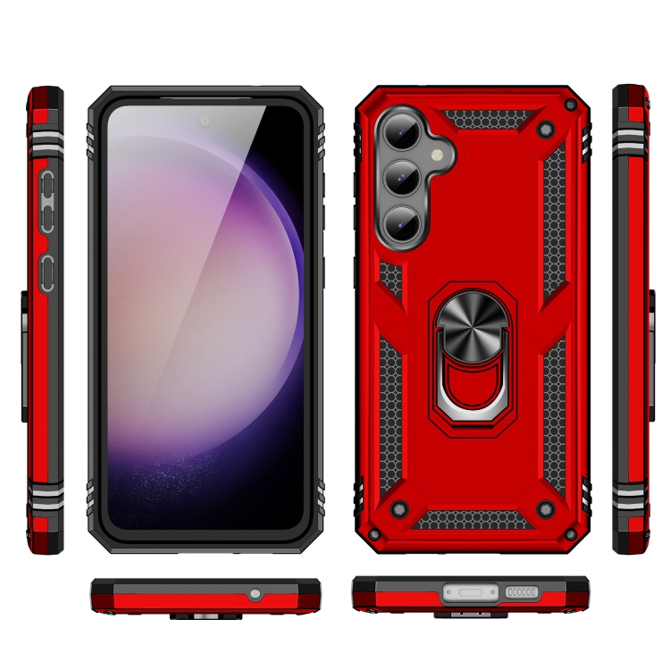 SKLO + KRYT 2v1 pre Samsung Galaxy S23 FE - Tvrdený RING ARMOR červený