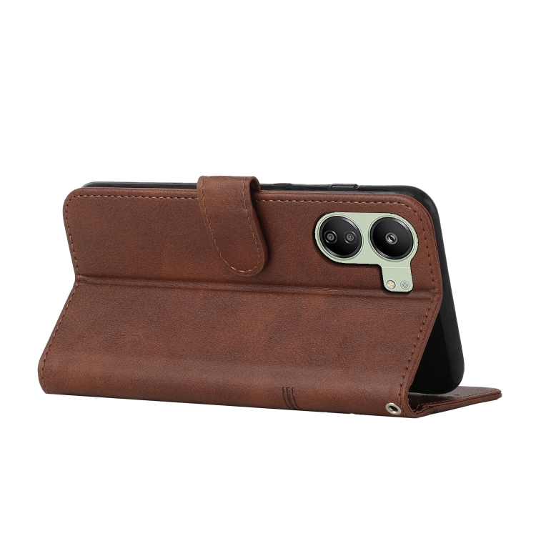 SKLO + PUZDRO 2v1 pre Xiaomi Redmi 13C - Knižkové puzdro STITCHING tmavo hnedé