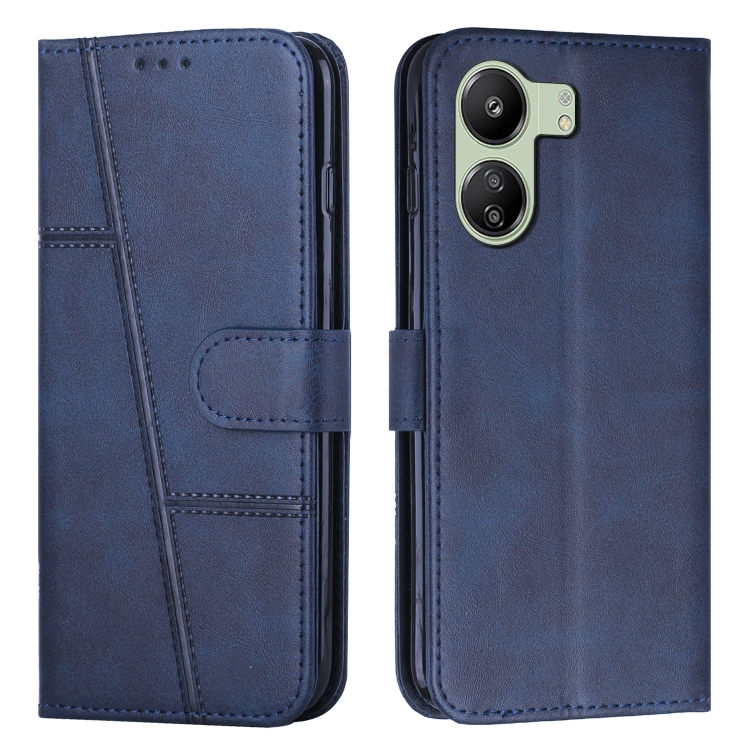 SKLO + PUZDRO 2v1 pre Xiaomi Redmi 13C - Knižkové puzdro STITCHING modré