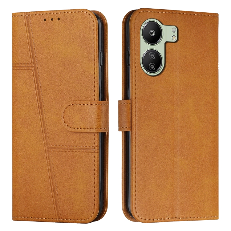 SKLO + PUZDRO 2v1 pre Xiaomi Redmi 13C - Knižkové puzdro STITCHING svetlo hnedé