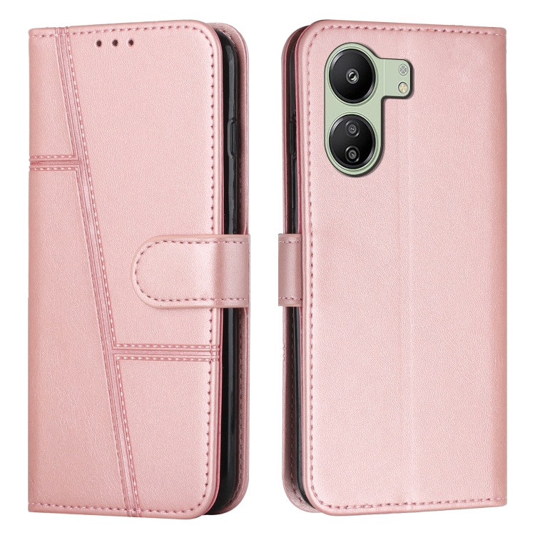 SKLO + PUZDRO 2v1 pre Xiaomi Redmi 13C - Knižkové puzdro STITCHING ružové