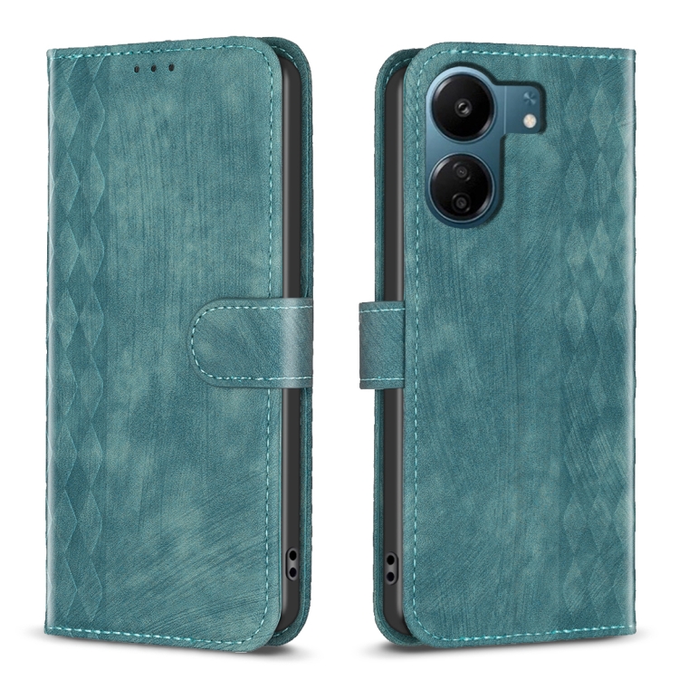 SKLO + PUZDRO 2v1 pre Xiaomi Redmi 13C - Knižkové puzdro PLAID zelené