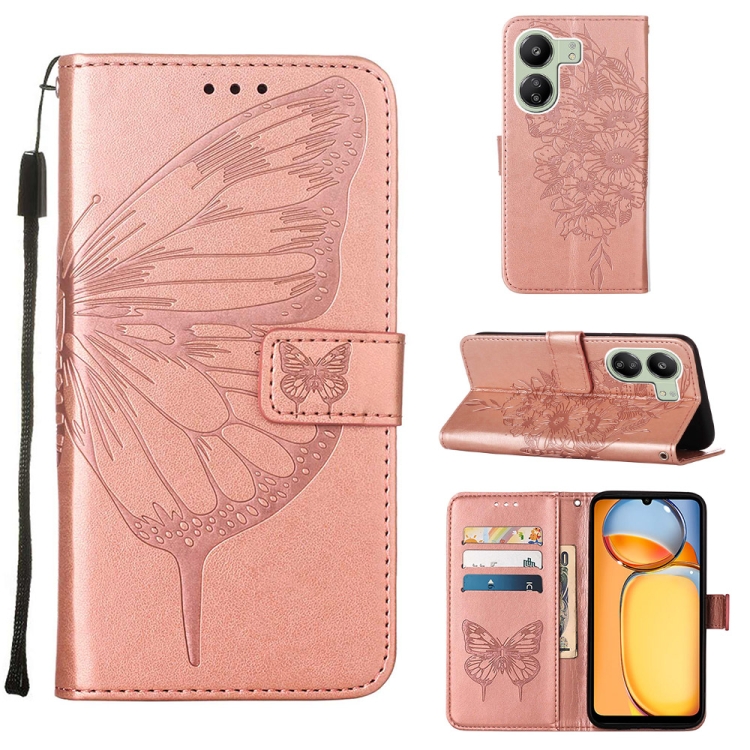 SKLO + PUZDRO 2v1 pre Xiaomi Redmi 13C - Knižkové puzdro BUTTERFLY ružové