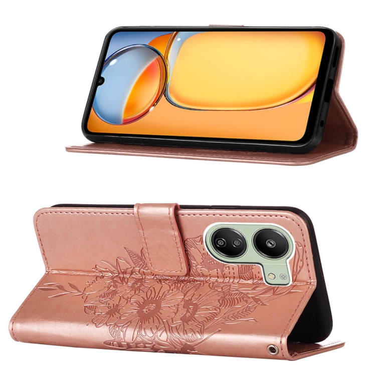 SKLO + PUZDRO 2v1 pre Xiaomi Redmi 13C - Knižkové puzdro BUTTERFLY ružové