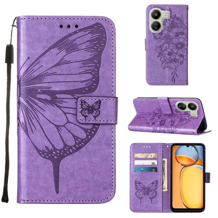 SKLO + PUZDRO 2v1 pre Xiaomi Redmi 13C - Knižkové puzdro BUTTERFLY fialové